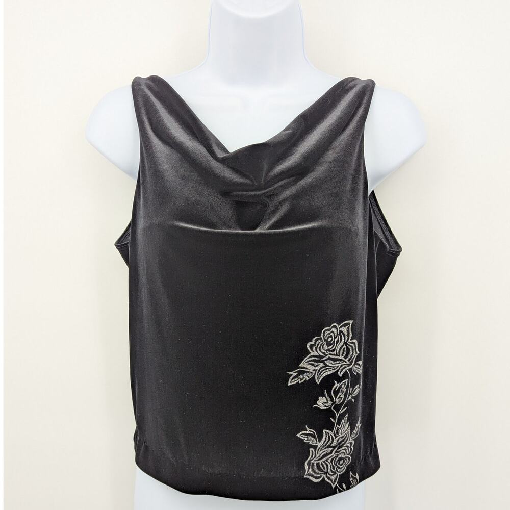 Vintage Y2K JPLA Black Floral Mesh Sleeveless Tank Top Womens Large Made in USA